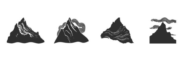 Mountain Silhouettes With Artistic Patterns Set. Nature And Adventure Themes Isolated Illustration Collection vector