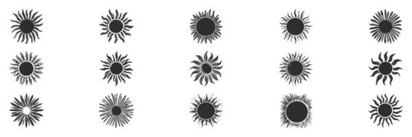 Sunburst Design Elements Silhouette Set. Decorative Sun Icons For Graphic Design And Art Projects. Isolated Illustration Collection vector