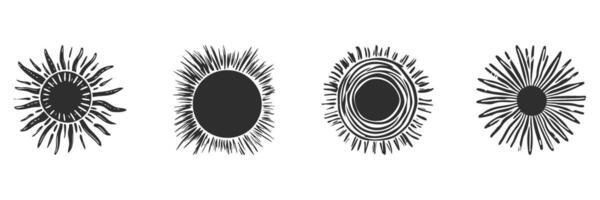 Sunburst And Solar Flare Silhouette Set. Abstract Energy And Nature Themes Isolated Illustration Collection vector