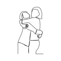 Continuous oneline drawing rear view of a friendly girl with love Friendship Day concept vector