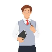 Businessman an holds a notebook and a pipe, exuding intelligence, and thoughtful professionalism. vector