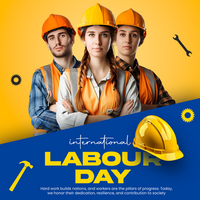 Labour Day Template with Diverse Workers Group and Safety Helmet LABOUR Day Advertisement psd