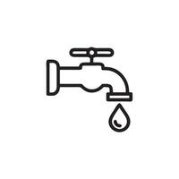 A simple line drawing of a faucet with a water drop on a white background vector