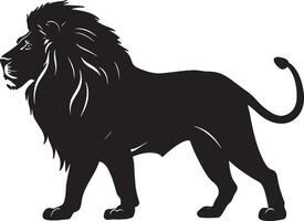 A majestic lion standing in silhouette with a full mane on a white backdrop vector