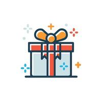 Illustration of a gift box with a bow and ribbon and sparkles around it vector