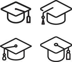 Four graduation cap icons arranged in a square shape on a white background vector
