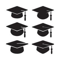 A pattern of six black graduation caps arranged on a white background image vector
