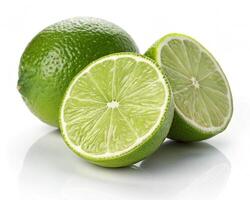 Fresh Lime isolated on white background, full depth of field. Fresh Citrus lime fruit isolated on white background cutout photo
