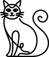 A minimalist line art illustration of a sitting cat with a curved tail. vector