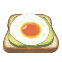 Toast with avocado slices and sunny side up egg on top png