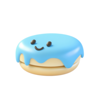 Smiling blue frosted donut with cute chocolate eyes and happy expression png