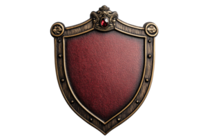 Vintage shield emblem with red center and ornate details png