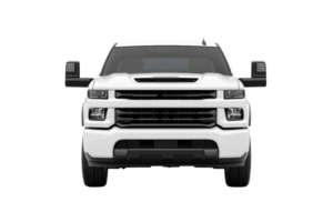 Front view of a modern white pickup truck with distinctive grille and headlights png