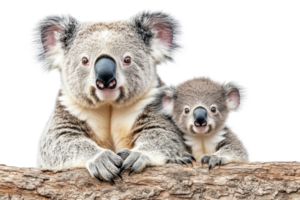 Koala and joey resting together on tree branch png