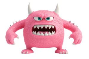 Fierce pink monster with horns and sharp teeth roaring aggressively png