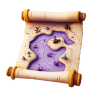 Ancient scroll map with illustrated island and ocean adventures png
