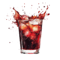 Refreshing splash of iced cherry cola with ice cubes and dynamic splash png