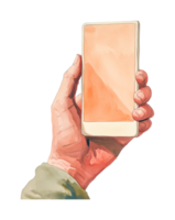Watercolor of male hand holding smartphone png