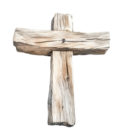 Rustic wooden cross with natural texture and weathered lines on isolated background png