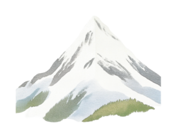 Snow-capped mountain peak with forest hills in minimalist watercolor art png