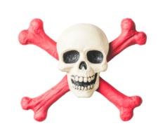 Skull and crossbones symbol with red bones and smiling skull png