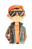Stylish cartoon character with sunglasses in jacket and cap png