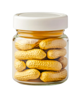 Glass jar filled with peanuts displaying nut arrangement and texture png