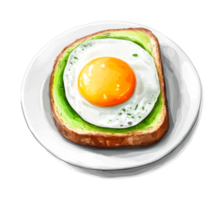 Delicious avocado toast with sunny-side-up egg on plate png