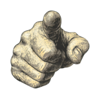 Sketched human hand pointing forward with detailed texture art png