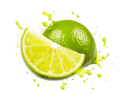 Fresh lime slicing in action with splash effect png