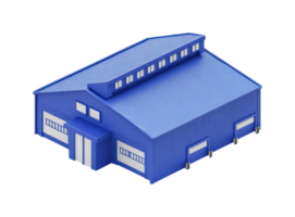 Modern industrial warehouse with multiple loading bays and sloped roof design png