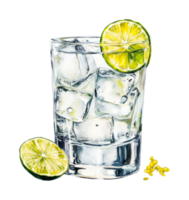 Refreshing ice cubes with lime slices in a glass png