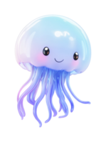 Cute cartoon jellyfish with a smiling face and colorful tentacles png