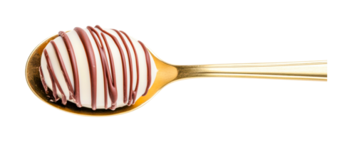 Chocolate drizzled marshmallow on golden spoon png