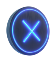 Neon blue x symbol on circular button with illuminated glow effect png