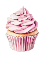 Delicious pink frosted cupcake with swirls of icing png