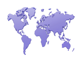 Abstract purple world map silhouette art with global continents png