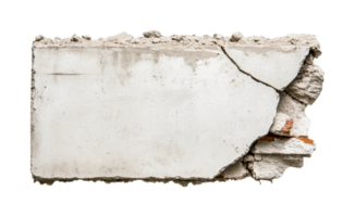 Cracked concrete wall fragment with exposed bricks and rough edges png
