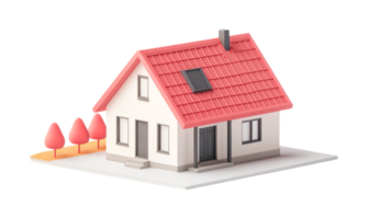 Charming red-roofed house with trees and pathway png