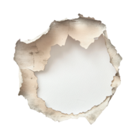 Torn paper with scorched edges creating an irregular hole png