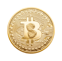Bitcoin cryptocurrency gold coin with blockchain circuit design png