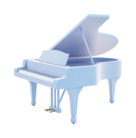 Elegant blue grand piano with open lid and stool png