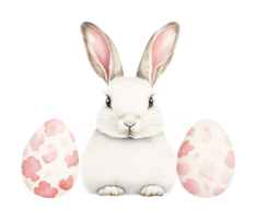 Charming bunny with decorative easter eggs in springtime setting png