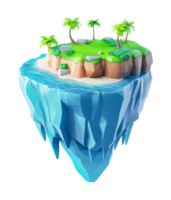 Floating tropical island with palm trees and waterfalls in low poly design png