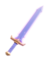 Glowing enchanted sword with purple blade and golden hilt png