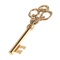Brass key an ornate design and double loop, combining vintage charm and security, perfect for decorative or practical use. png