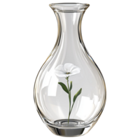 Tall glass vase holding a single white flower, gently swaying in a breeze, bringing elegance and simplicity to the space its clean and minimal design. png