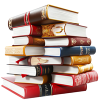 Books stacked in a colorful array, providing educational and informative reading material that enhances knowledge and understanding. png