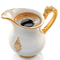 branco chaleira ouro lidar, preenchidas quente café dentro, projetado para elegância e funcionalidade dentro hora do chá configurações. png