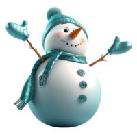 Snowman dressed in a cozy blue scarf, sporting a bright orange carrot nose and a cheerful smile during wintertime png